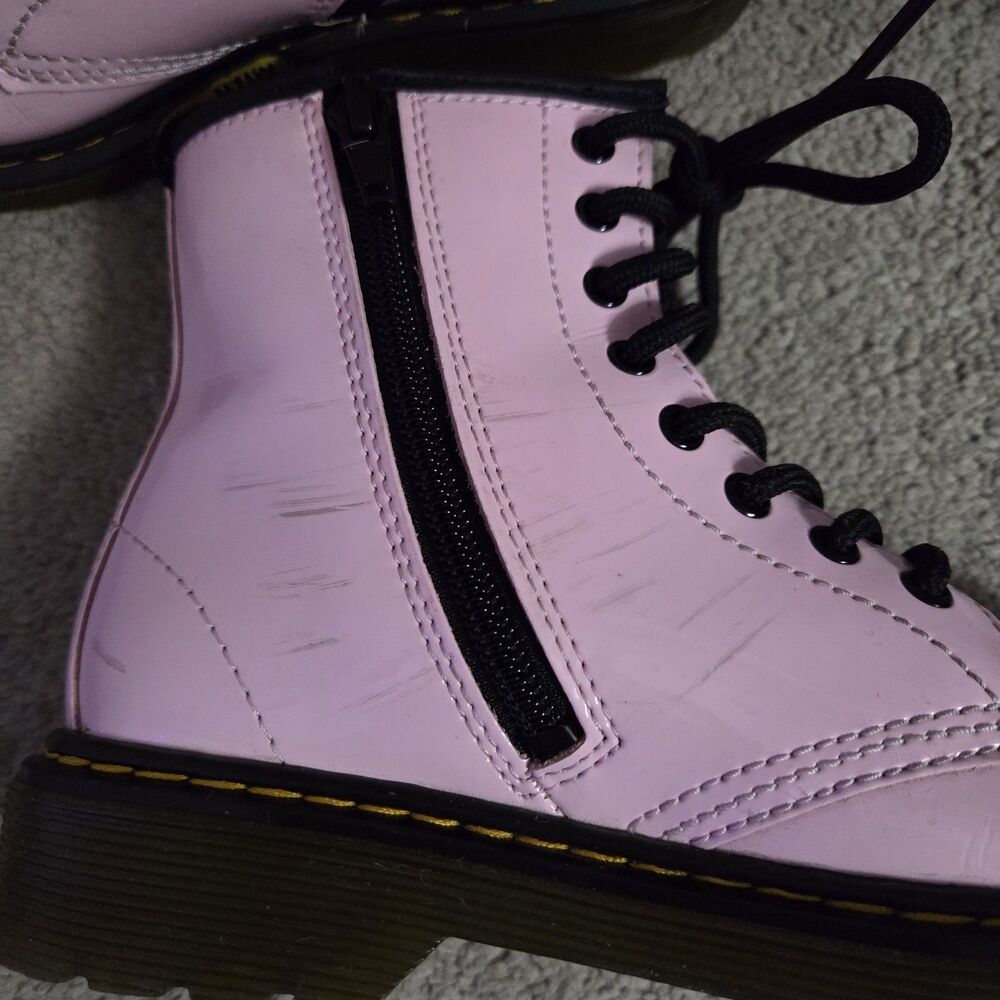 Dr. Doc Martens 1460J YOUTH Kids Pink Patent Leather Combat Ankle Boots Sz 2 - Picture 7 of 11
